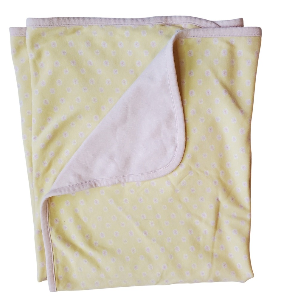 Vintage Gymboree Baby Blanket Yellow Floral Pink Trim Cotton rainbow‎ tag